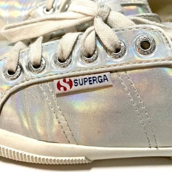 Superga White Iridescent Hologram Sneakers Trainers Size 9 Silver Metallic - Picture 13 of 16